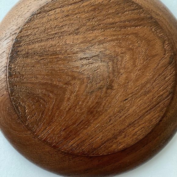 kay bojesen denmark teak mid century round plate dish hand painted golden rose - Picture 8 of 9